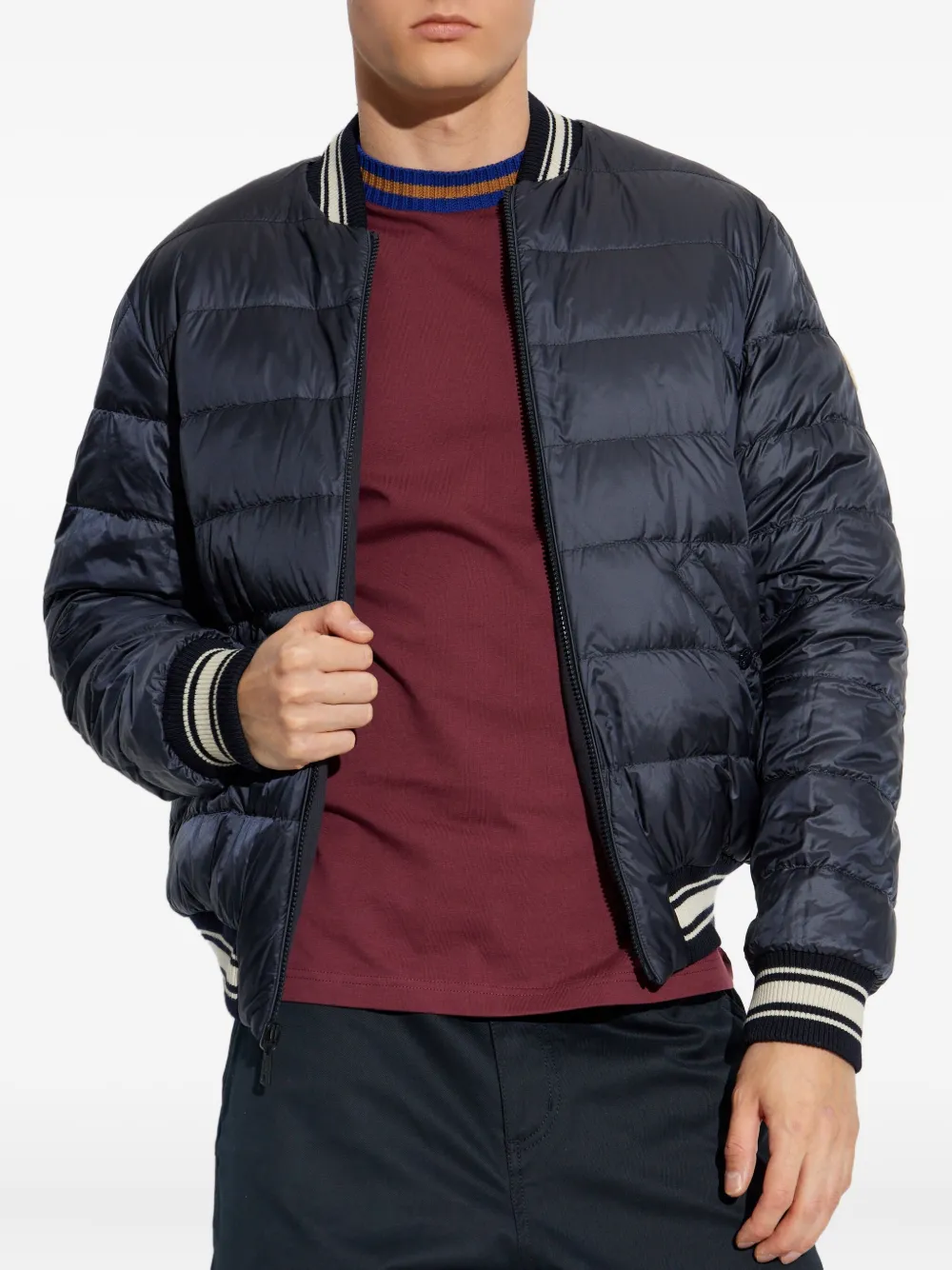Moncler Gestreept ribgebreid bomberjack Blauw