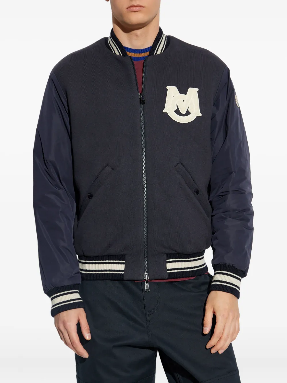 Moncler Gestreept ribgebreid bomberjack Blauw