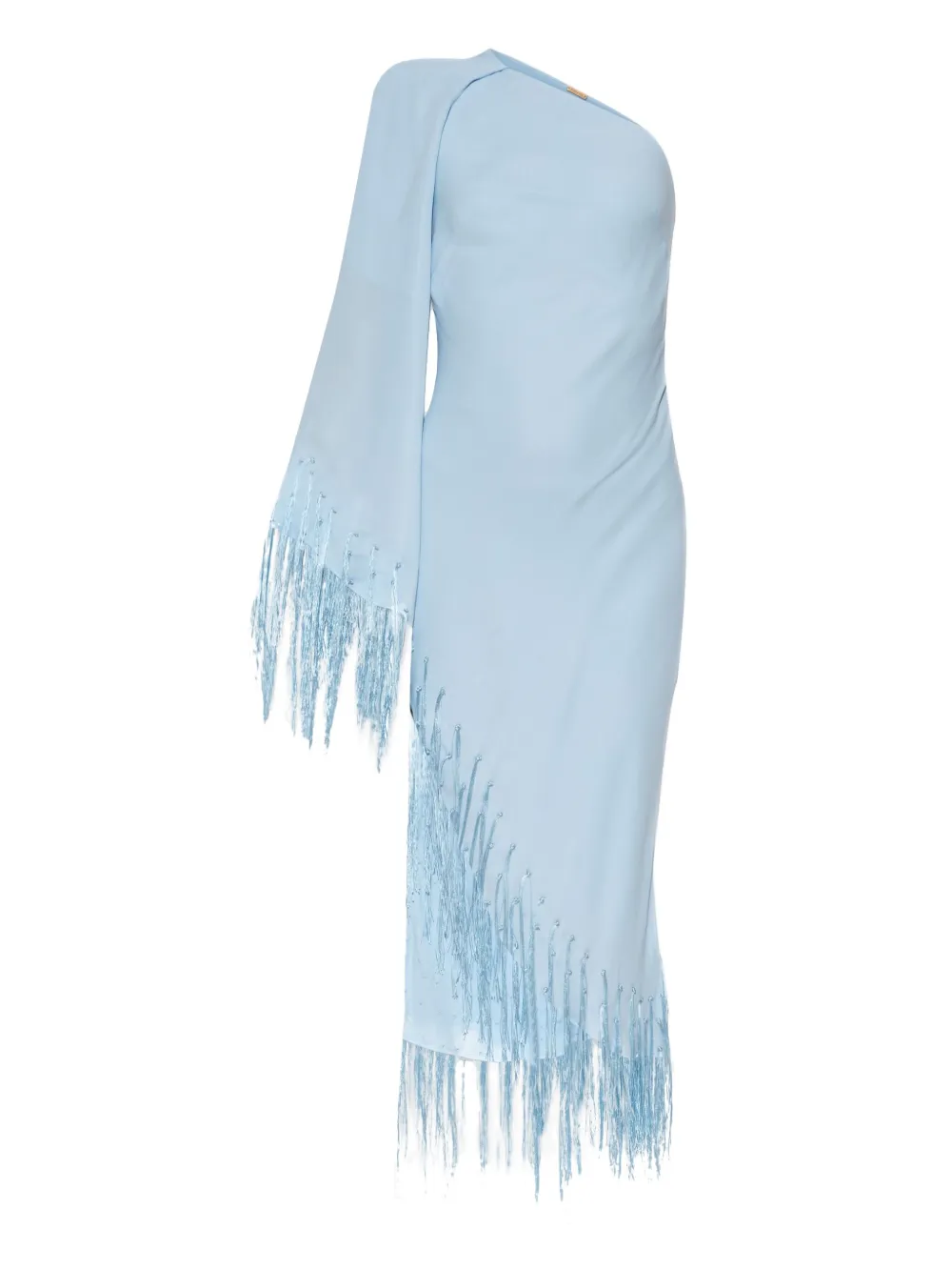 fringe-detailed one-shoulder dress