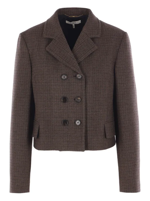 Chloé Houndstooth Double-breasted Jacket in Brown