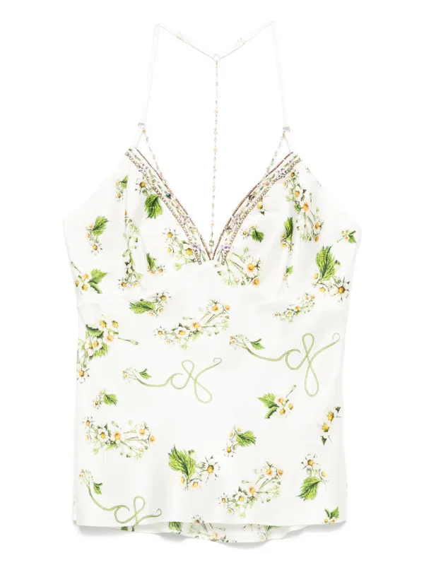 Camilla Floral-print Silk Top in White