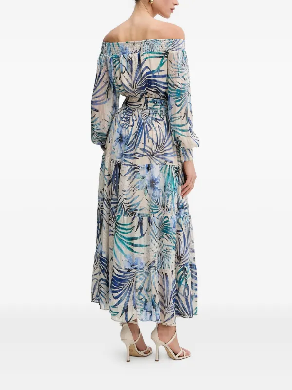 GUESS USA off-shoulder Tiered Maxi Dress Neutrals FARFETCH JO