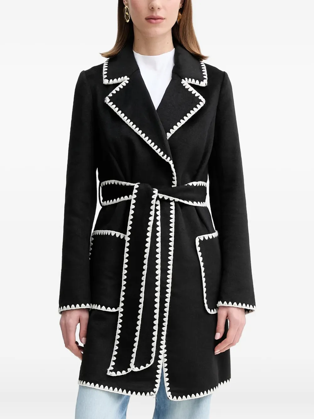 GUESS USA contrasting-trim belted coat | Black | Image 1