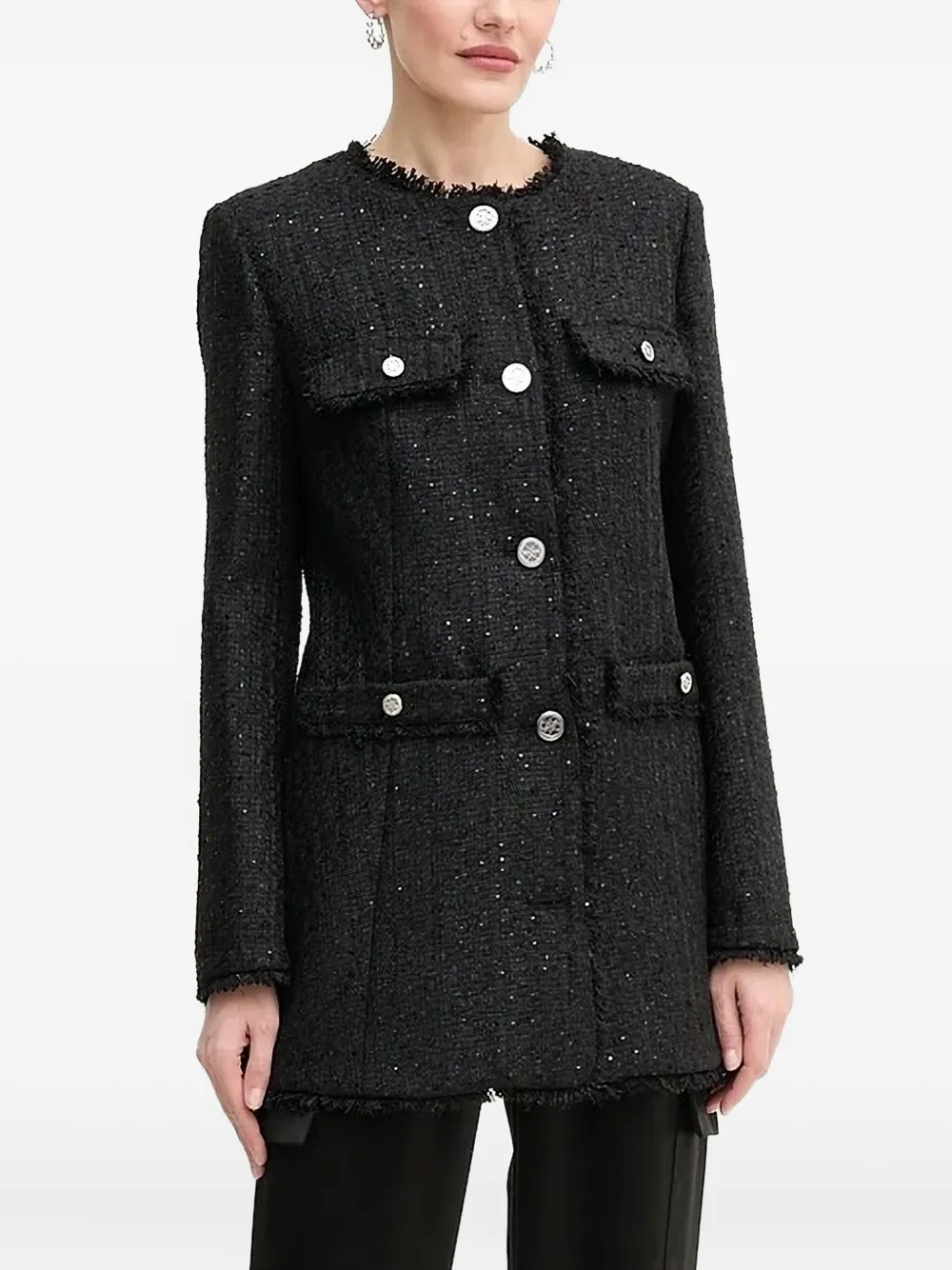 Guess Usa Sequin-embellished Tweed Jacket In Black