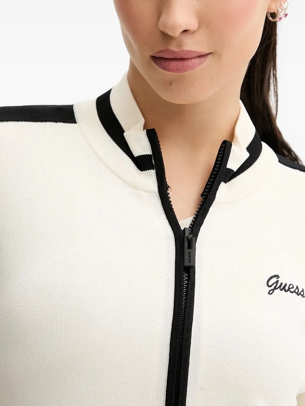 Guess Usa Zip-front Panelled Sweatshirt In Neutral