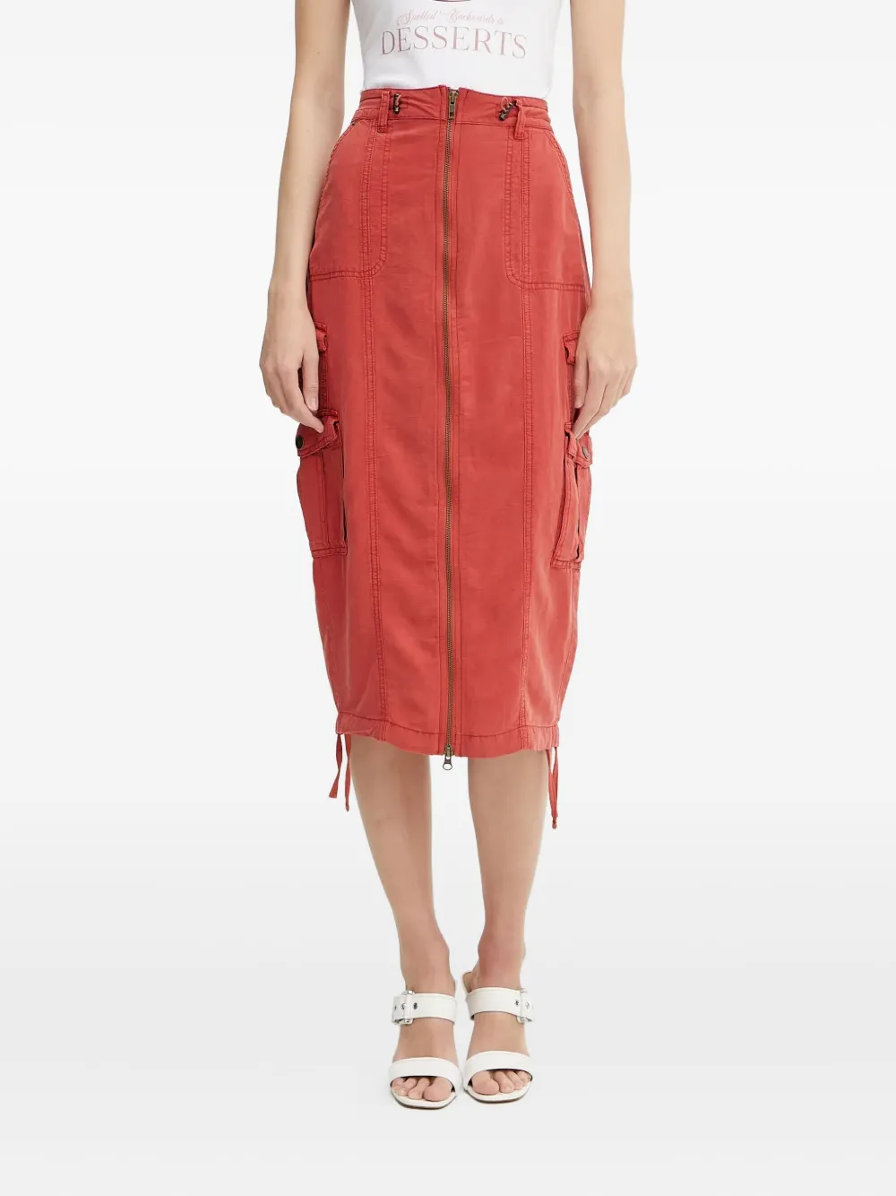 GUESS USA Casey zip-front cargo midi skirt | Red | Image 1