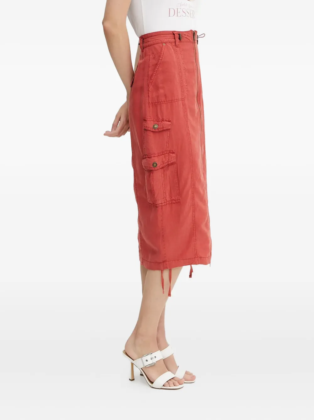 Guess Usa Casey Zip-front Cargo Midi Skirt In Red