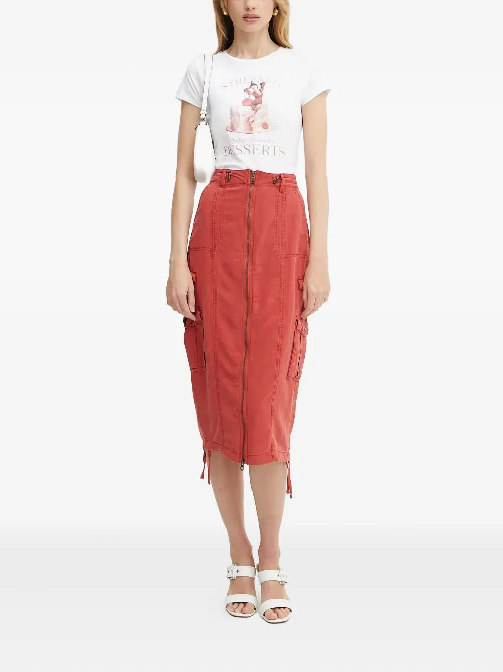 GUESS USA Casey cargo midi-rok met rits - Rood