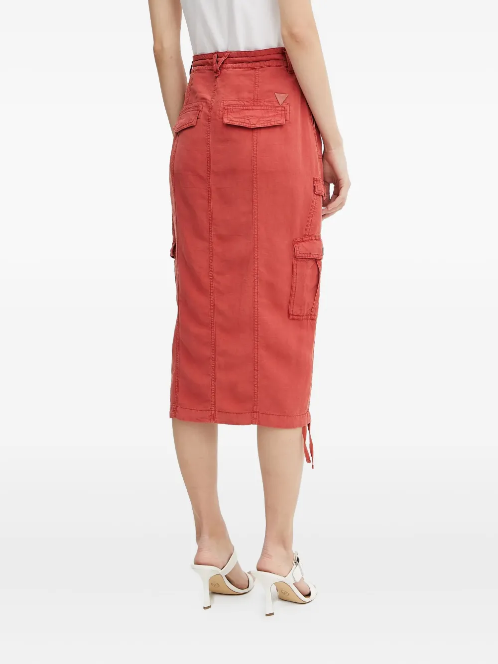 Guess Usa Casey Zip-front Cargo Midi Skirt In Red