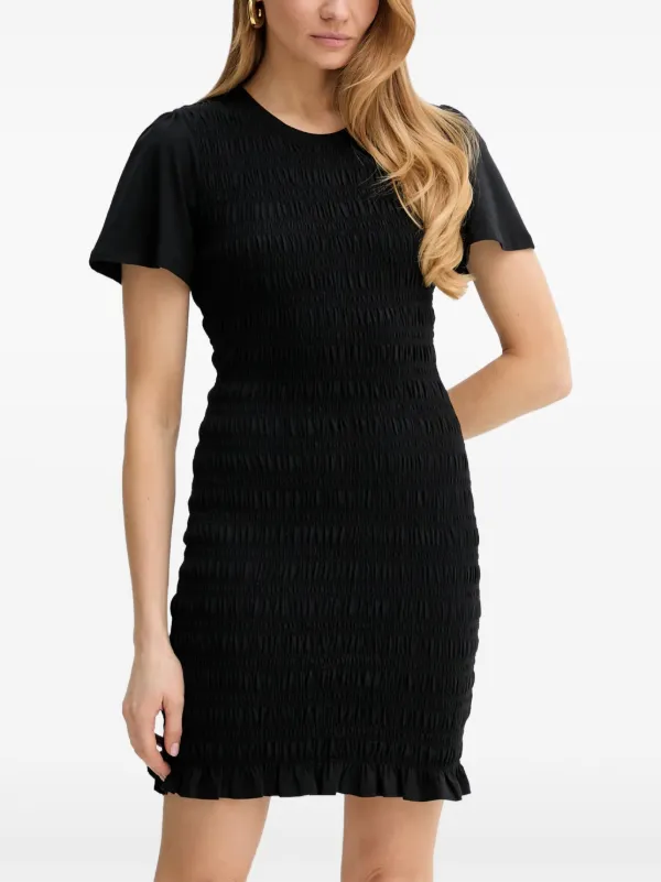 Guess Smocked Ruffled-hem Mini Dress - Black