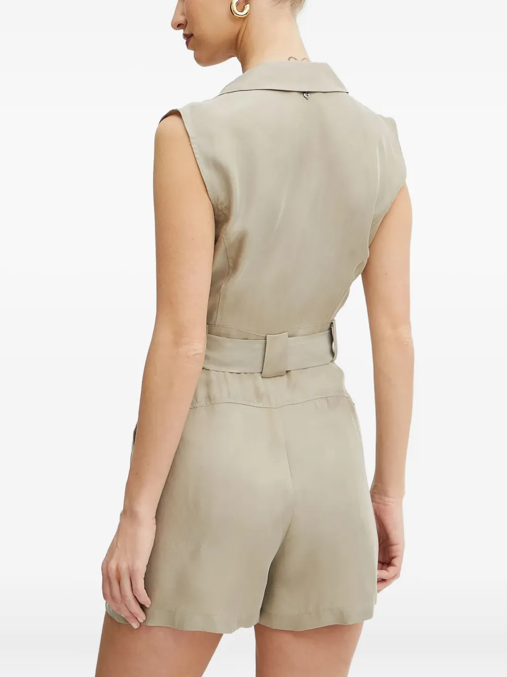 Guess Usa Notched-collar Belted Playsuit In Gray
