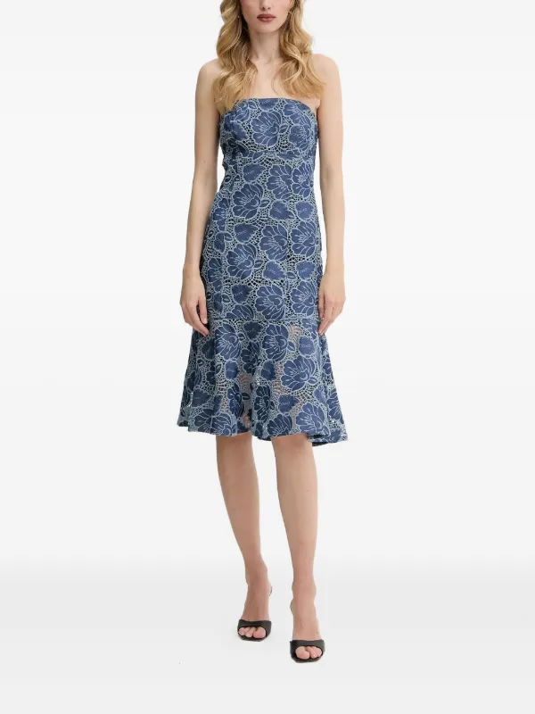 GUESS USA floral-lace Strapless Dress | Blue