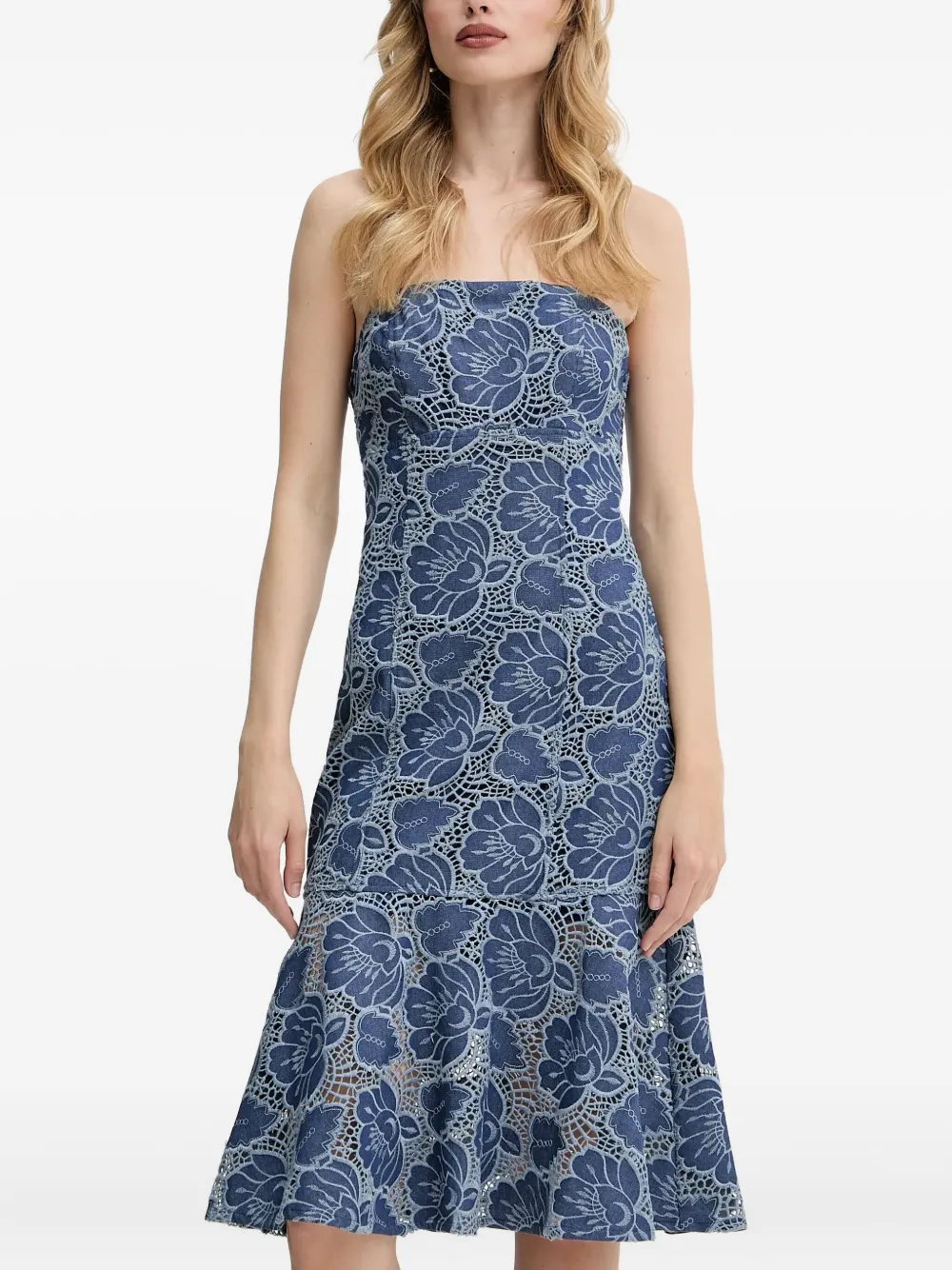 GUESS USA floral-lace strapless dress | Blue | Image 1