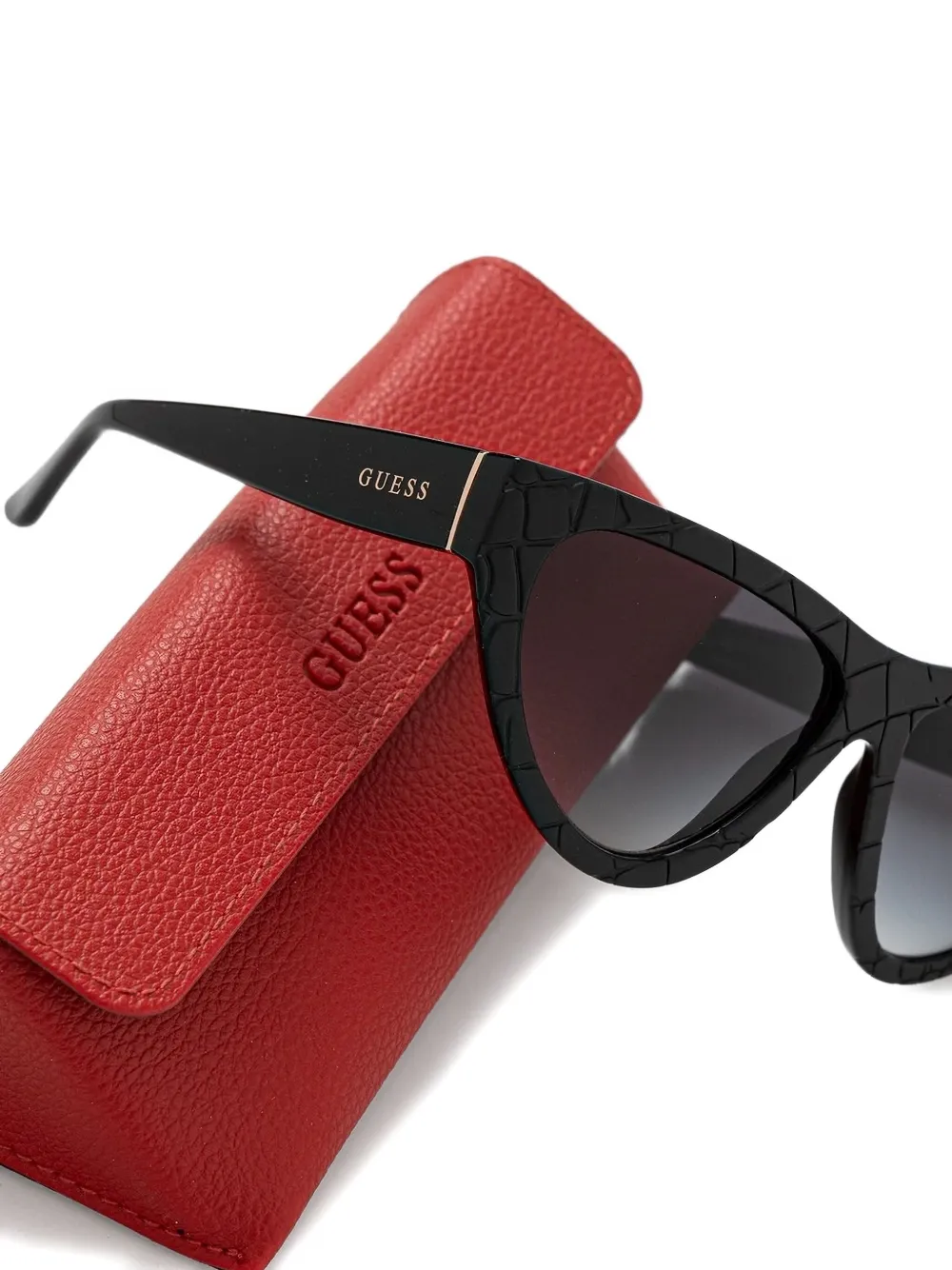 GUESS EYEWEAR Zonnebril met cat-eye montuur en gebarsten patroon Zwart