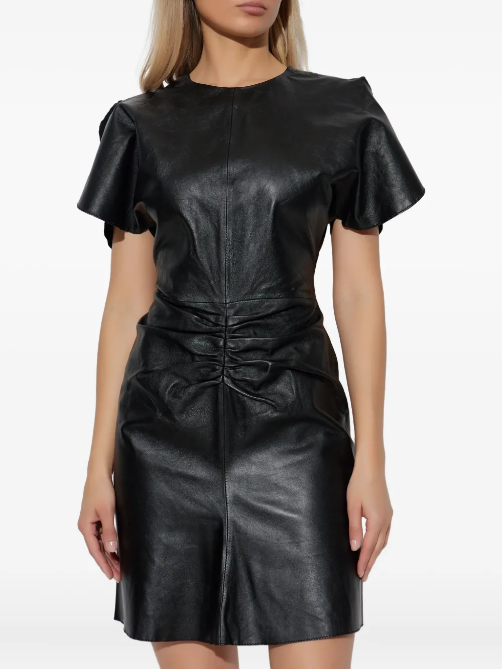 Victoria Beckham Leren mini-jurk met ruches Zwart