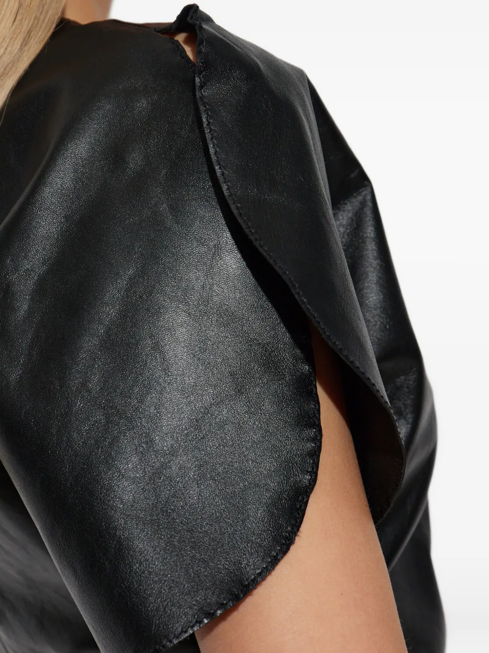 Victoria Beckham Leren mini-jurk met ruches Zwart