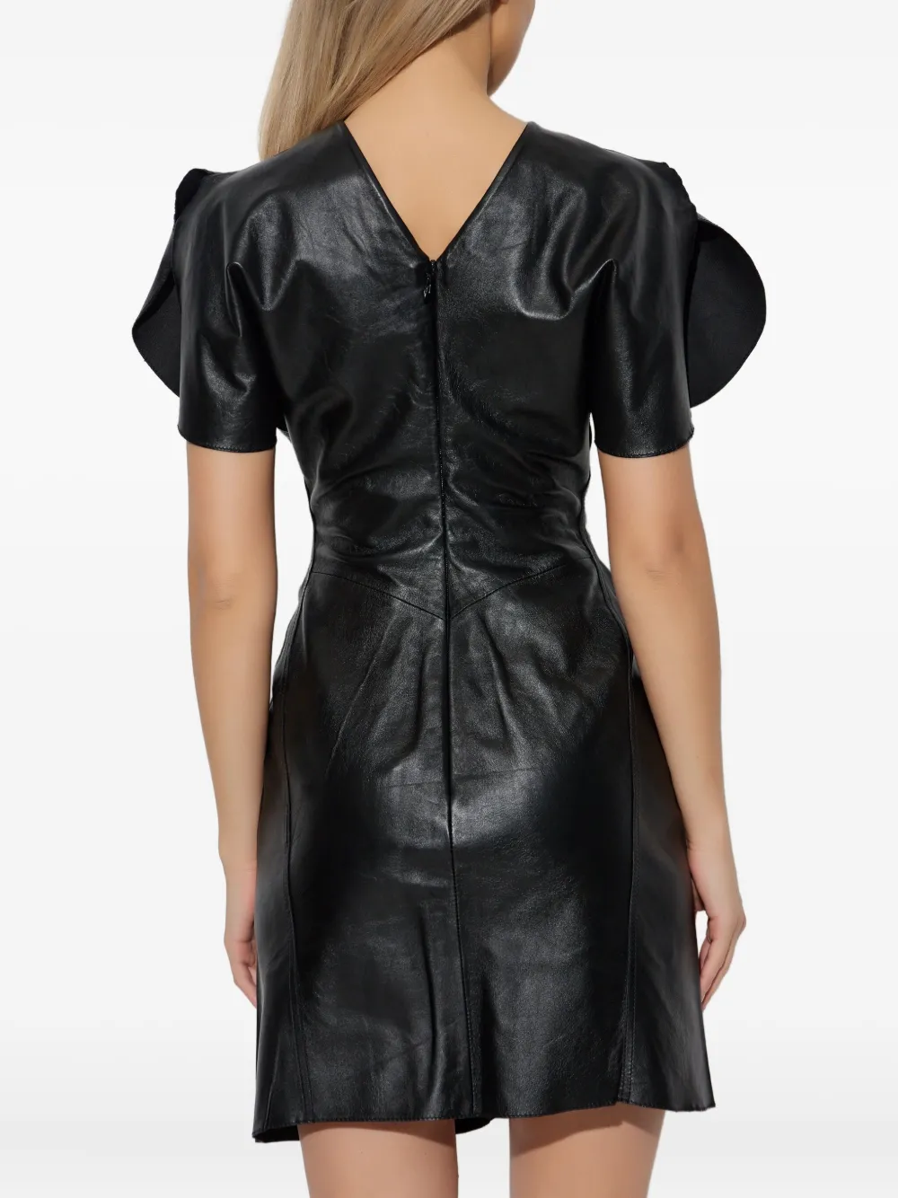 Victoria Beckham Leren mini-jurk met ruches Zwart