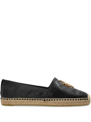Saint Laurent embossed-logo Leather Espadrilles | Black | FARFETCH