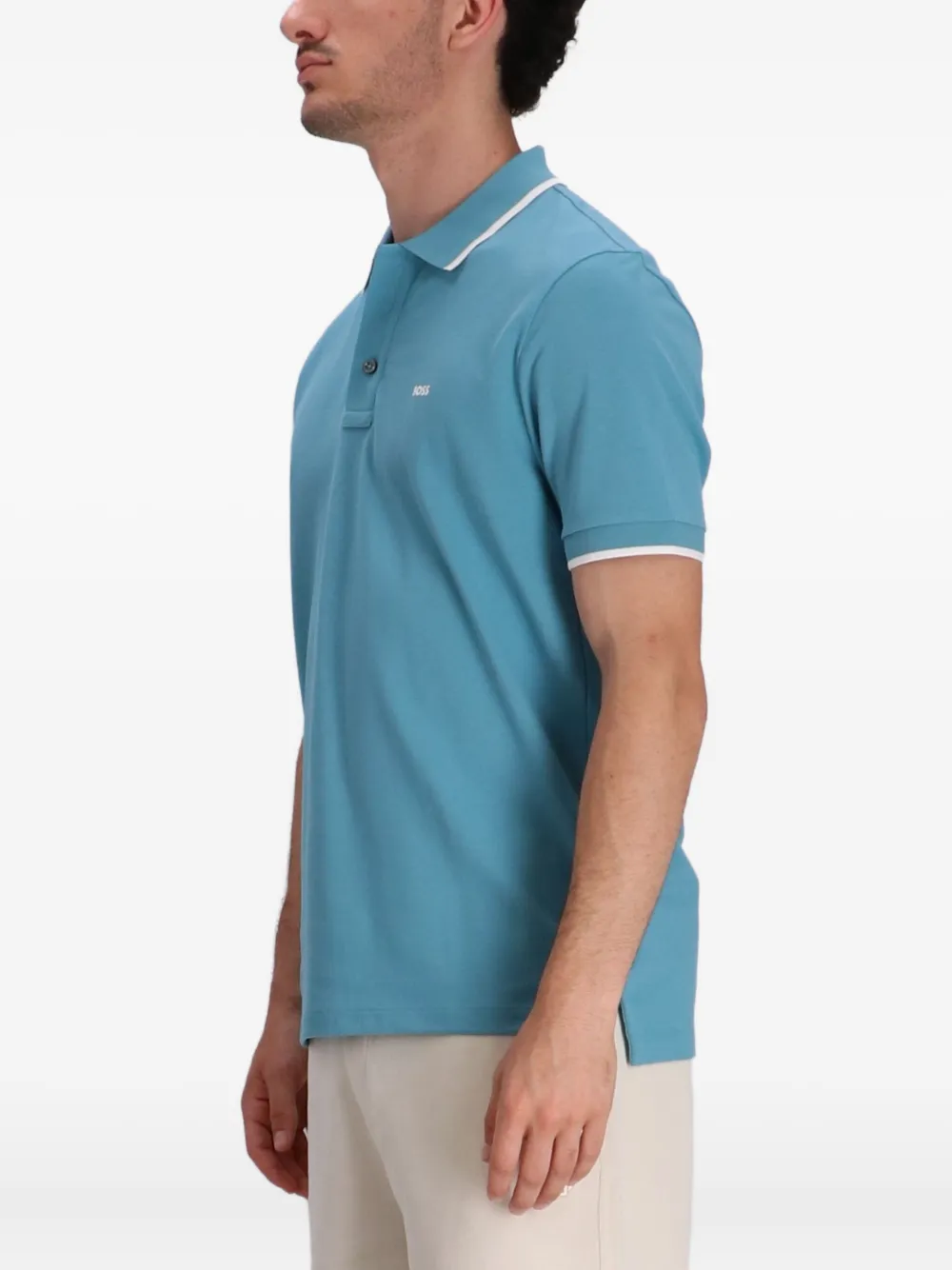 BOSS Poloshirt met contrasterende afwerking Blauw