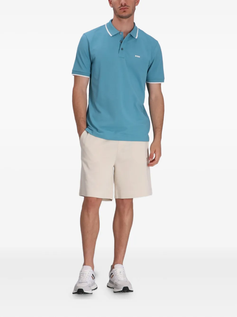 BOSS Poloshirt met contrasterende afwerking - Blauw