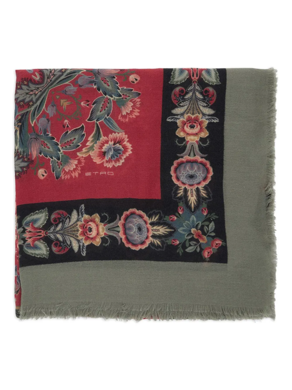 floral-print fringed scarf