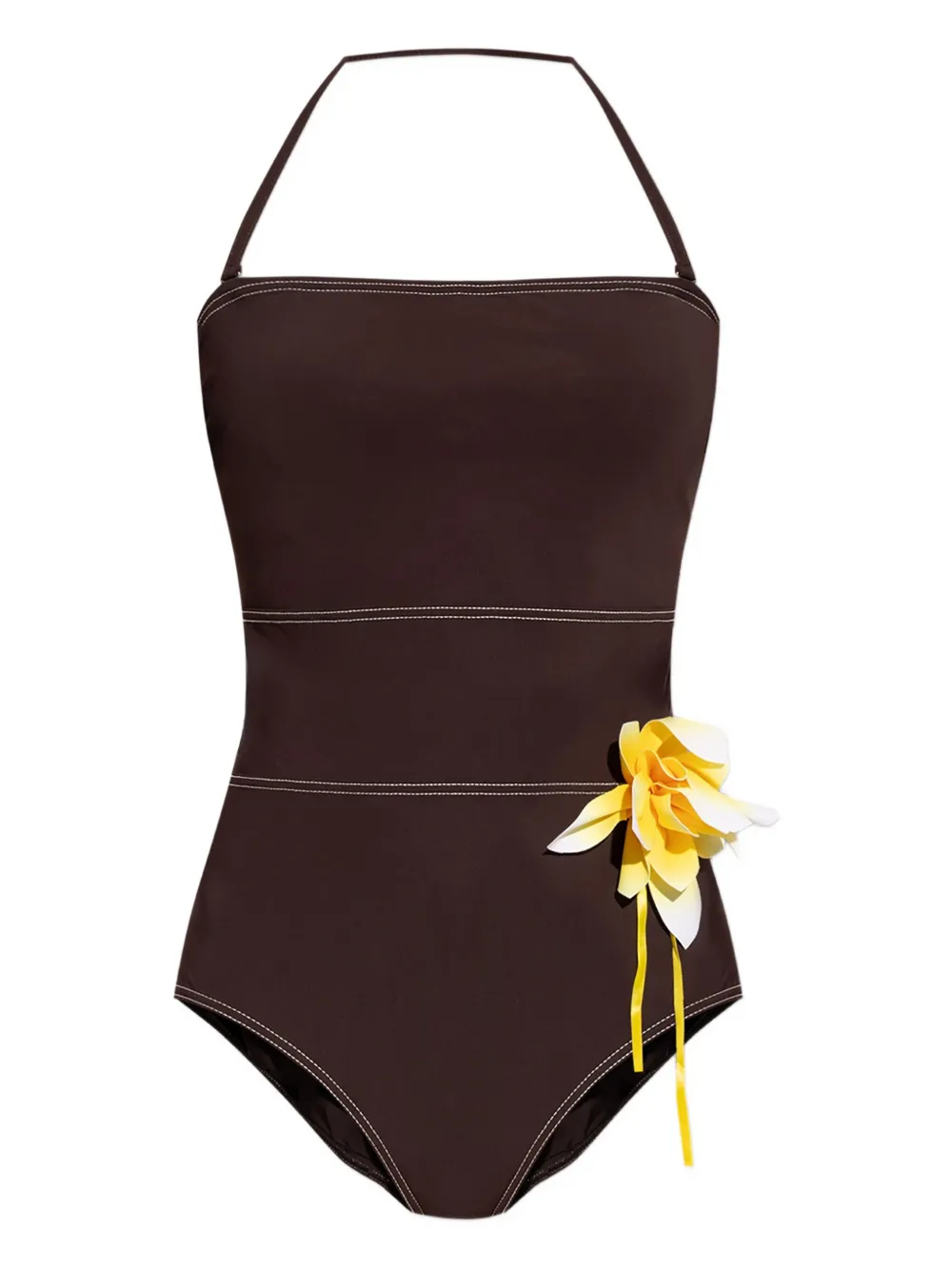 Tory Burch halter neck floral appliqué swimsuit - ブラウン Tory Burch halter neck floral appliqué swimsuit - ブラウン