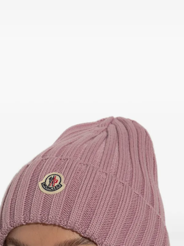 Moncler Light Pink Ribbed Beanie Moncler Ribbed Wool Beanie With Fur Pom In Light Pink | ModeSens main image 4
