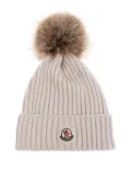 Moncler Enfant logo-patch beanie hat - Neutrals