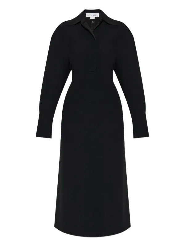 black long sleeve midi dress uk Long Sleeve Embroidered Midi Dress in Black