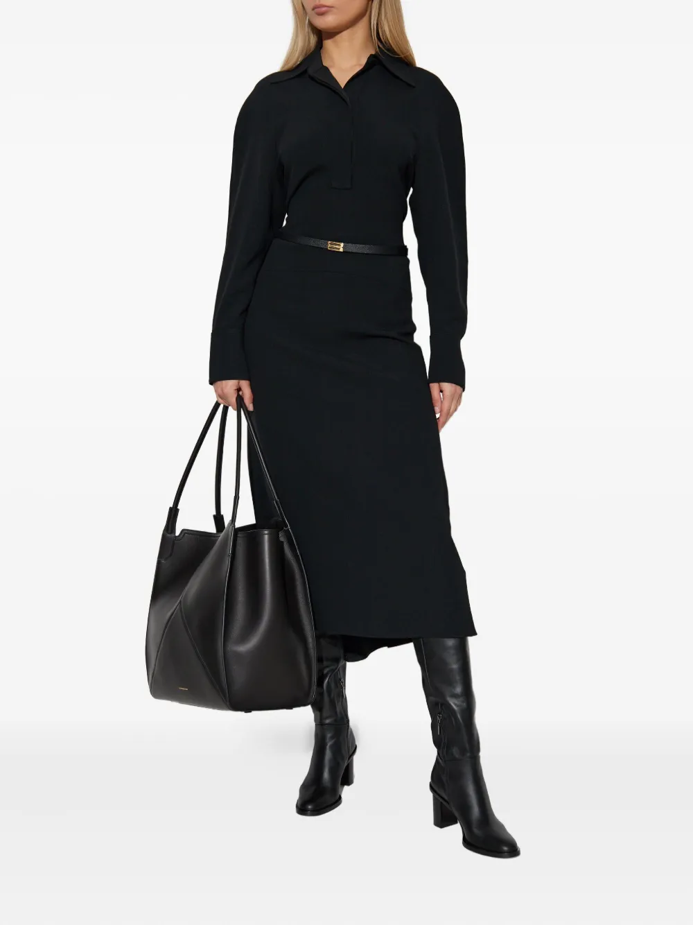 Victoria Beckham spread-collar long-sleeve midi dress - Zwart
