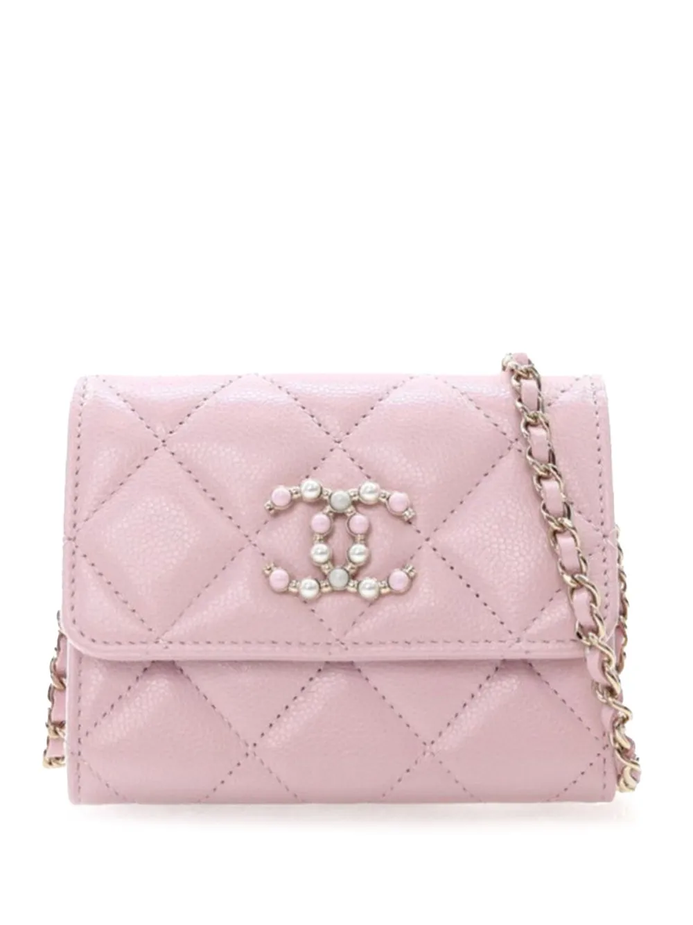 Pre-owned Chanel 2021 Quilted Caviar Coco Candy Card Holder On Chain Crossbody Bag