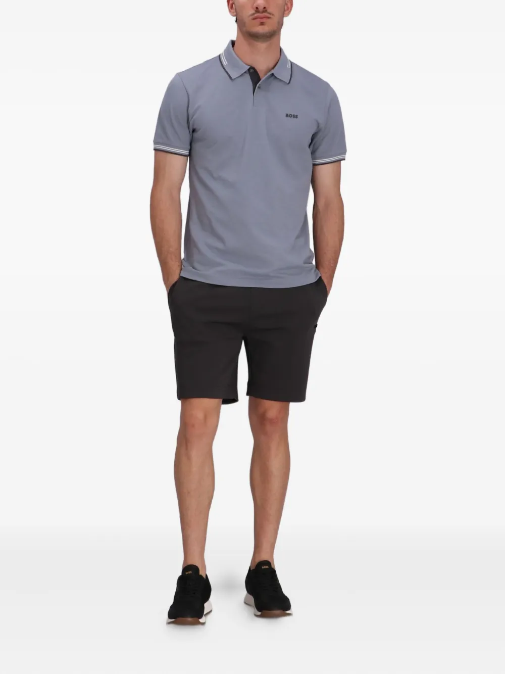 BOSS Poloshirt met contrasterende afwerking - Blauw