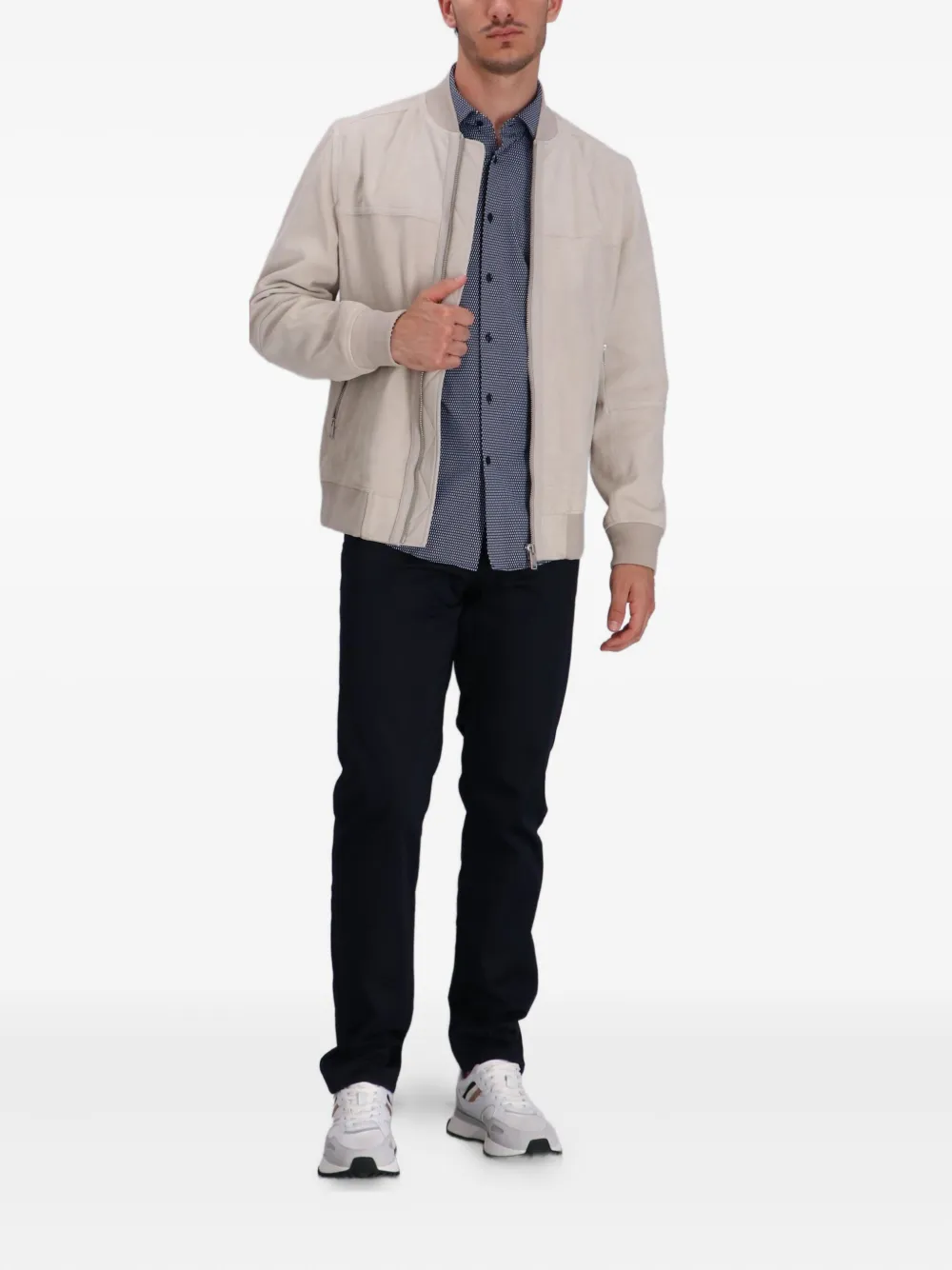 Hugo Boss Slim Linen-blend Bomber Jacket In Neutral