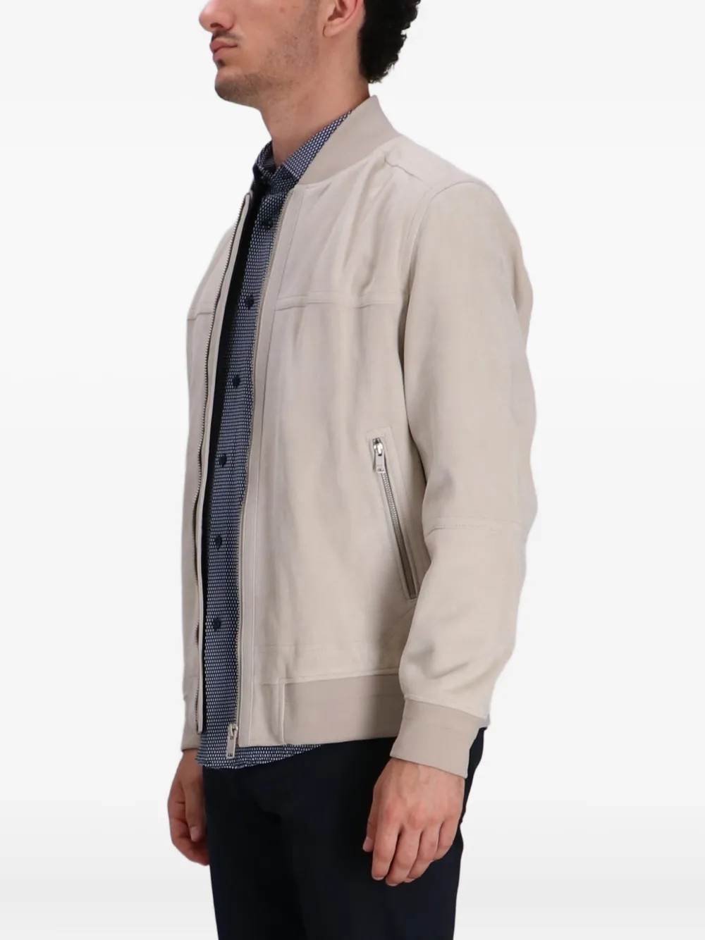 Hugo Boss Slim Linen-blend Bomber Jacket In Neutral