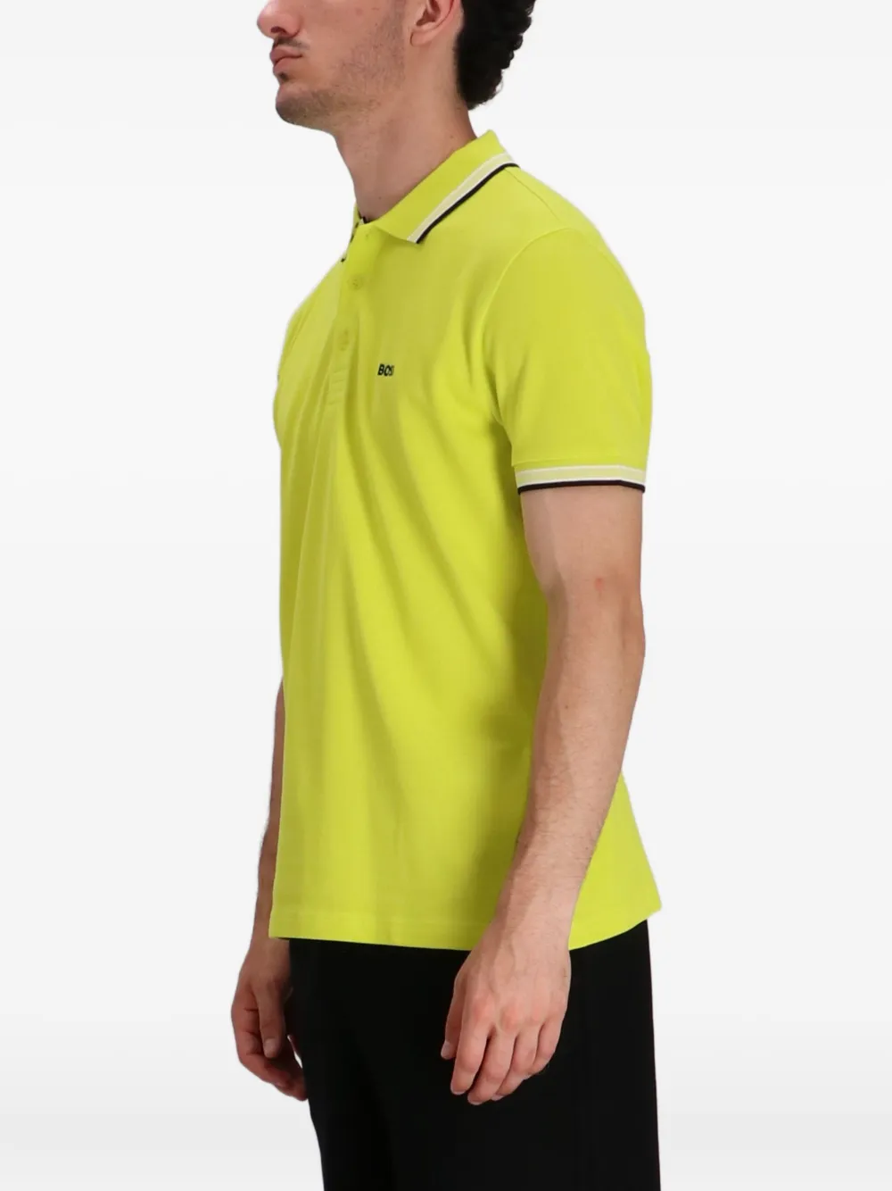 BOSS Poloshirt met contrasterende afwerking Geel
