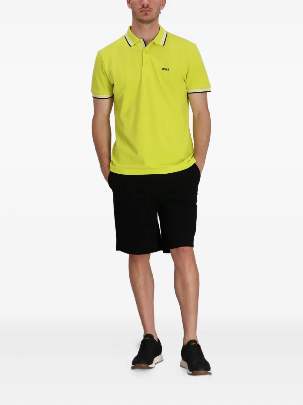 BOSS Poloshirt met contrasterende afwerking Geel