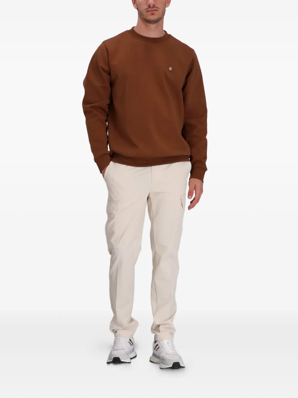 BOSS Sweater met logopatch Bruin