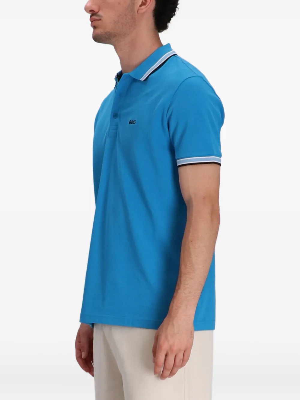 BOSS Poloshirt met gestreepte afwerking Blauw