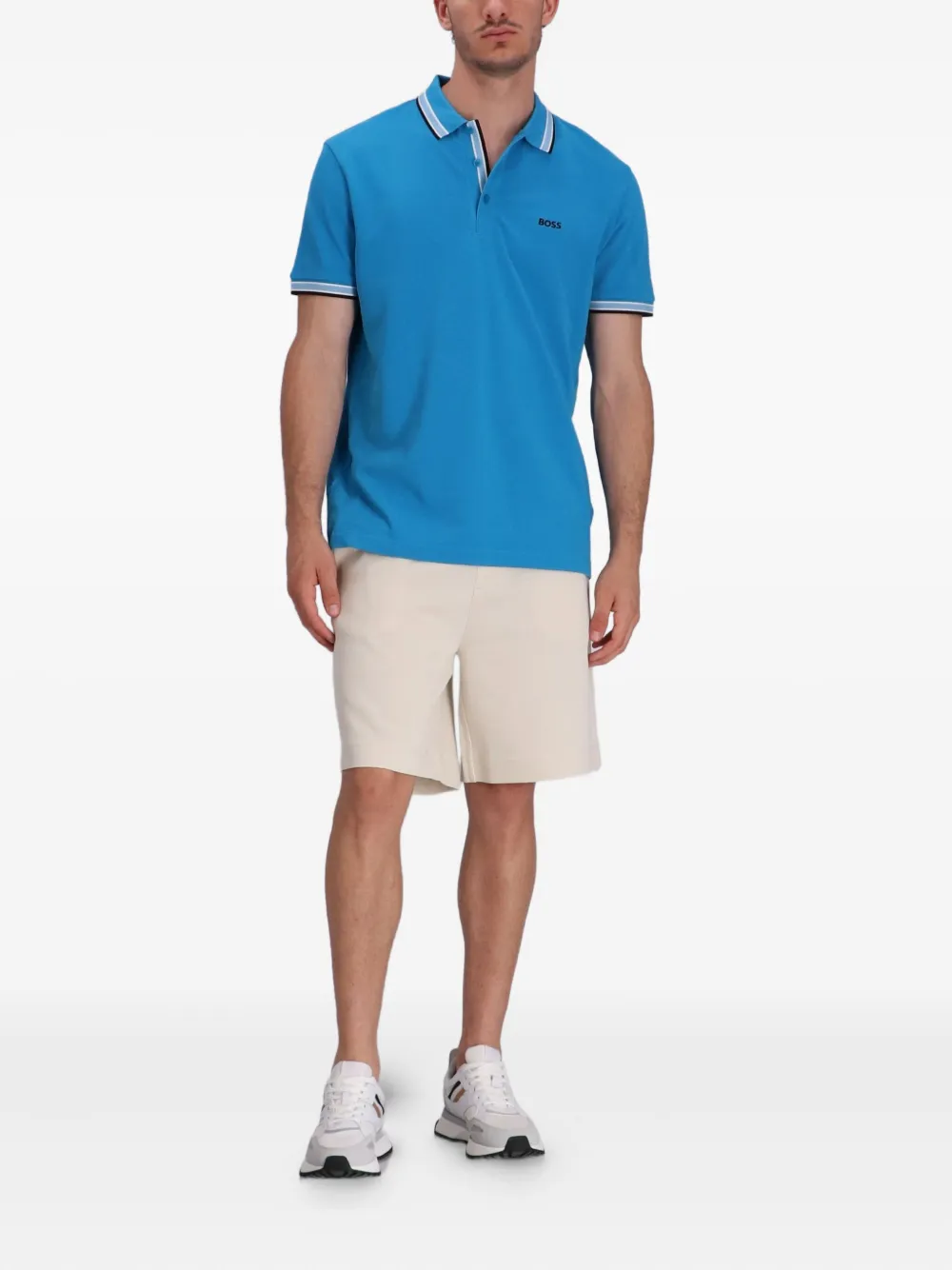 BOSS Poloshirt met gestreepte afwerking Blauw