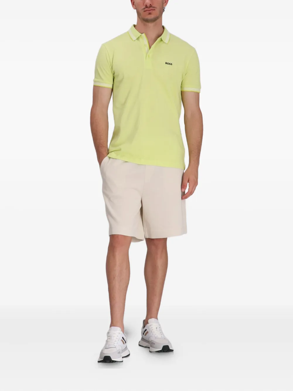 BOSS Poloshirt met gestreepte afwerking Geel