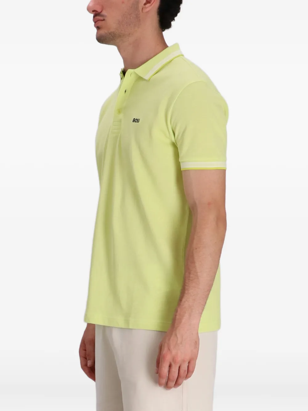 BOSS Poloshirt met gestreepte afwerking Geel