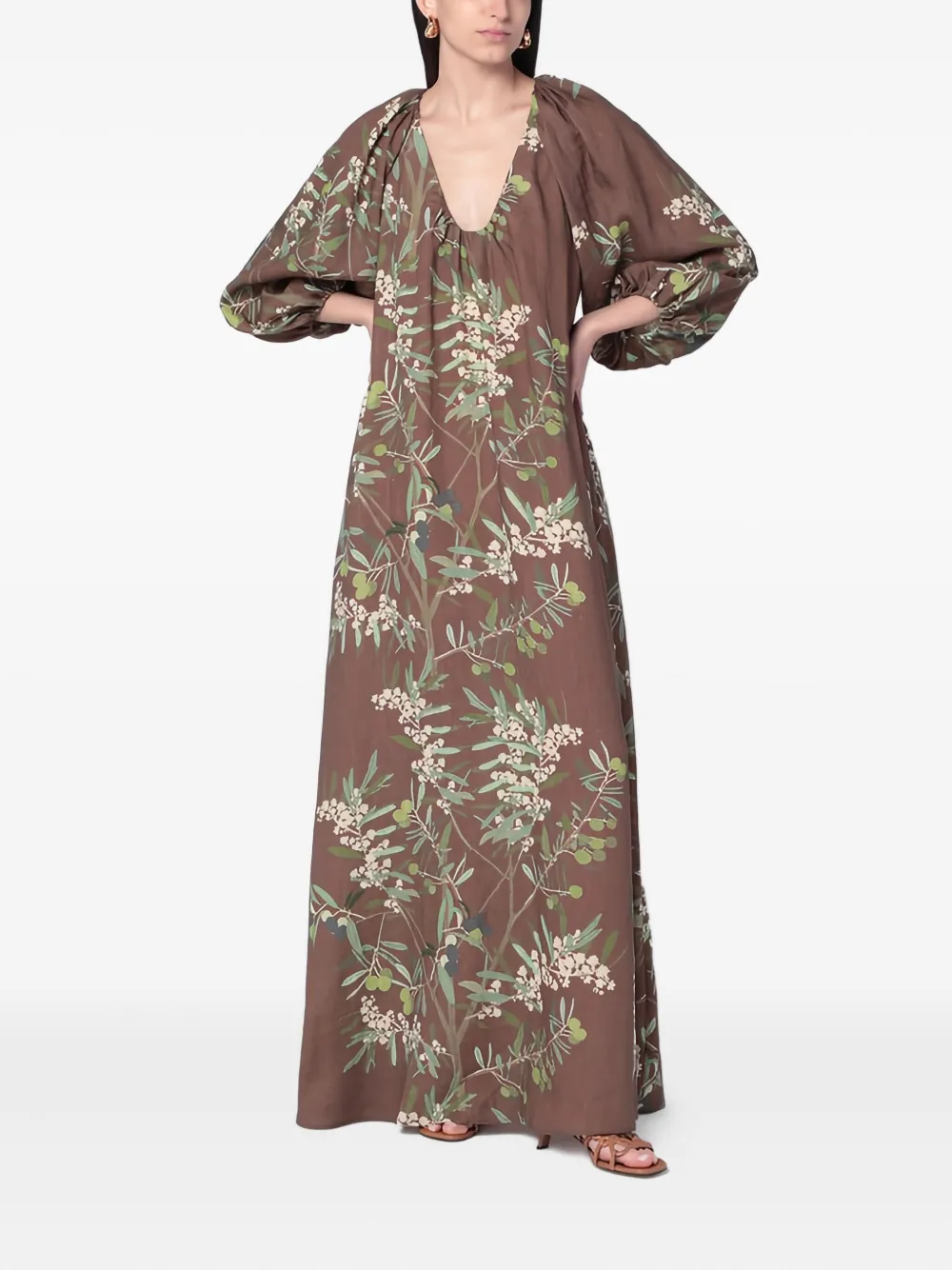 Bernadette Georgio maxi-jurk met bloemenprint Bruin