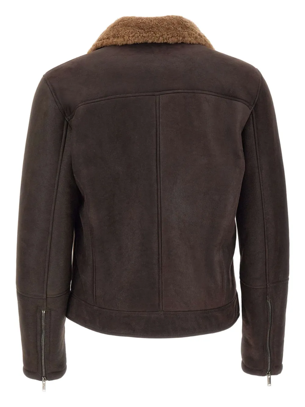 Volfagli Shearling-collared Zip-front Jacket In Brown