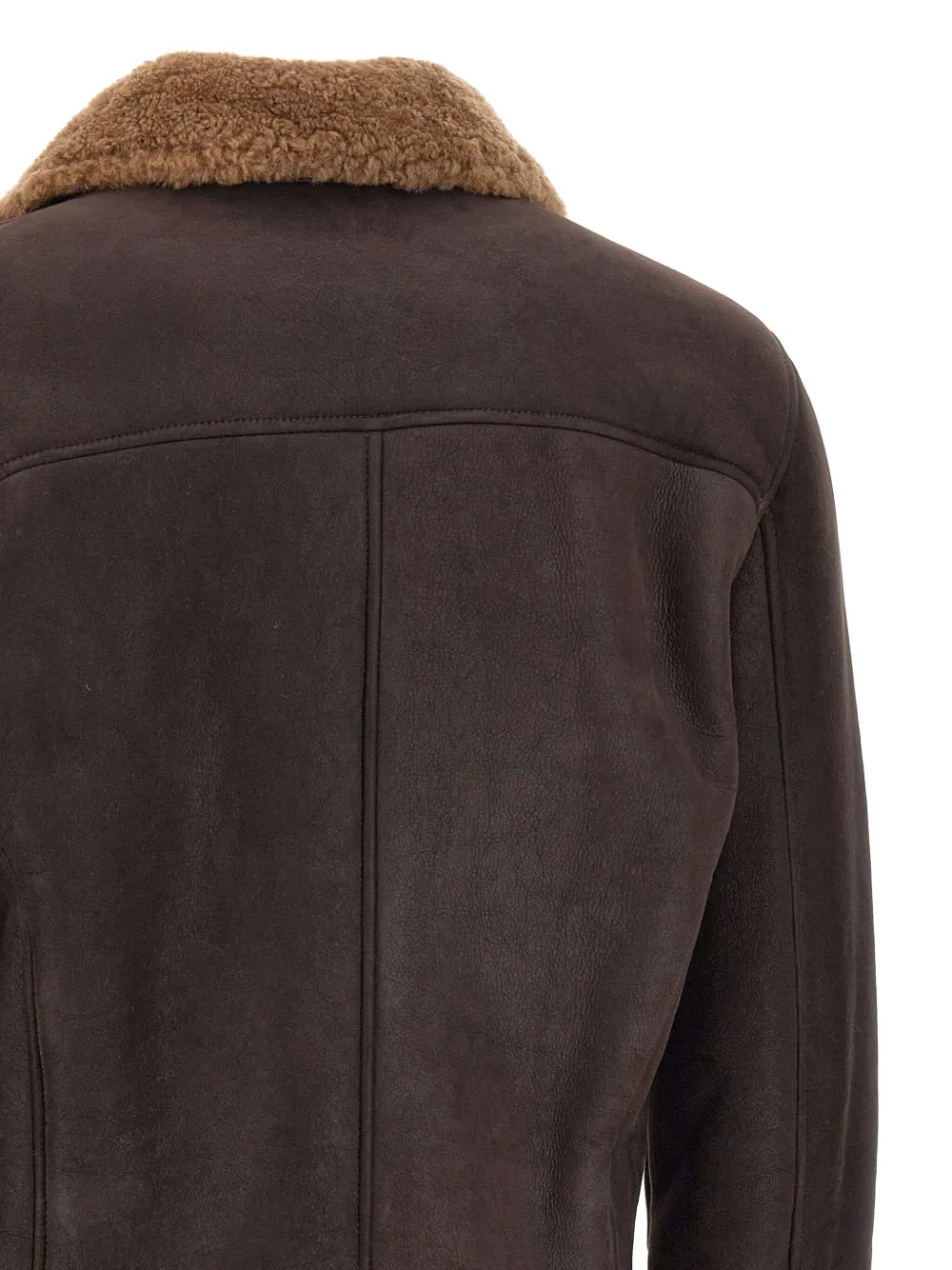 Volfagli Shearling-collared Zip-front Jacket In Brown