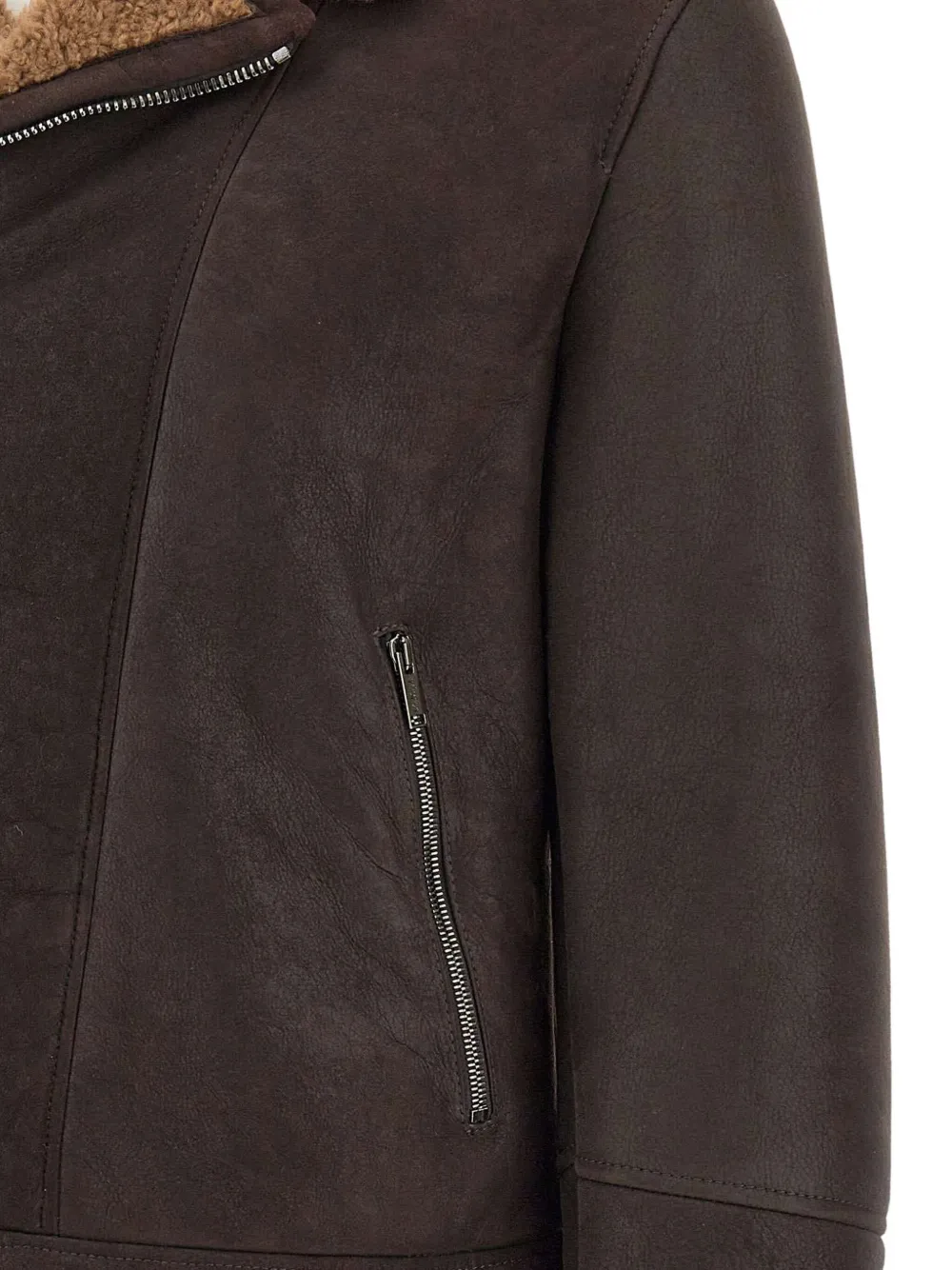 Volfagli Shearling-collared Zip-front Jacket In Brown