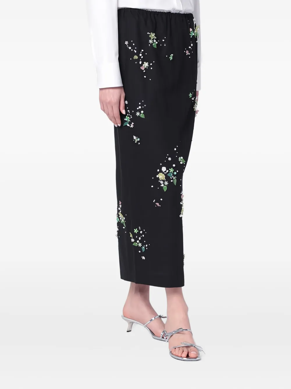 Bernadette Rok met elastische taille verfraaid met bloemen Zwart