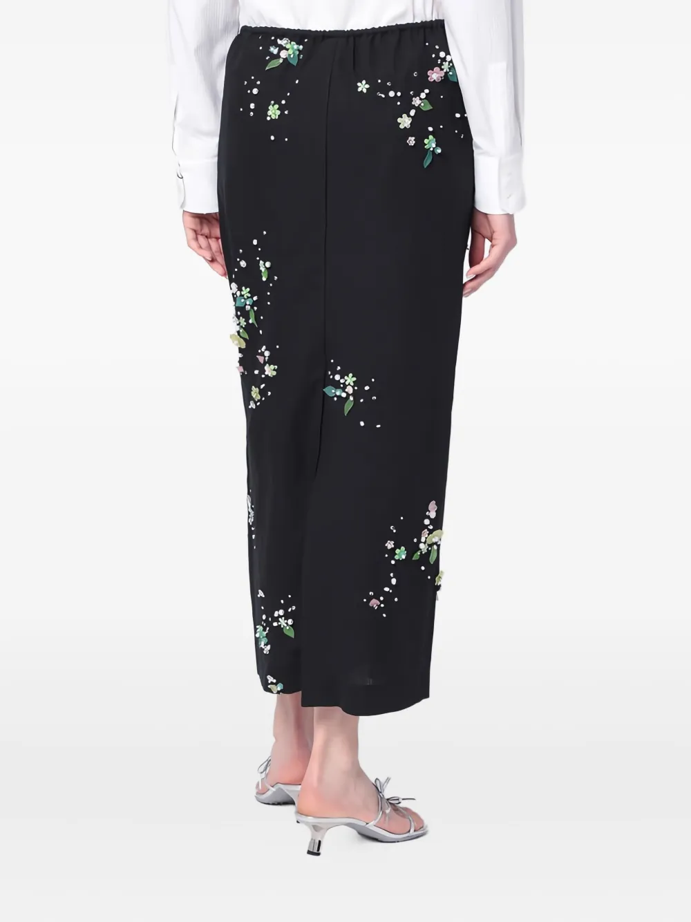 Bernadette Rok met elastische taille verfraaid met bloemen Zwart
