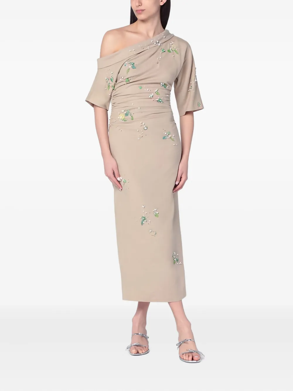 Bernadette Bowery Jewel-embroidered Cotton-linen Midi Dress In Multi