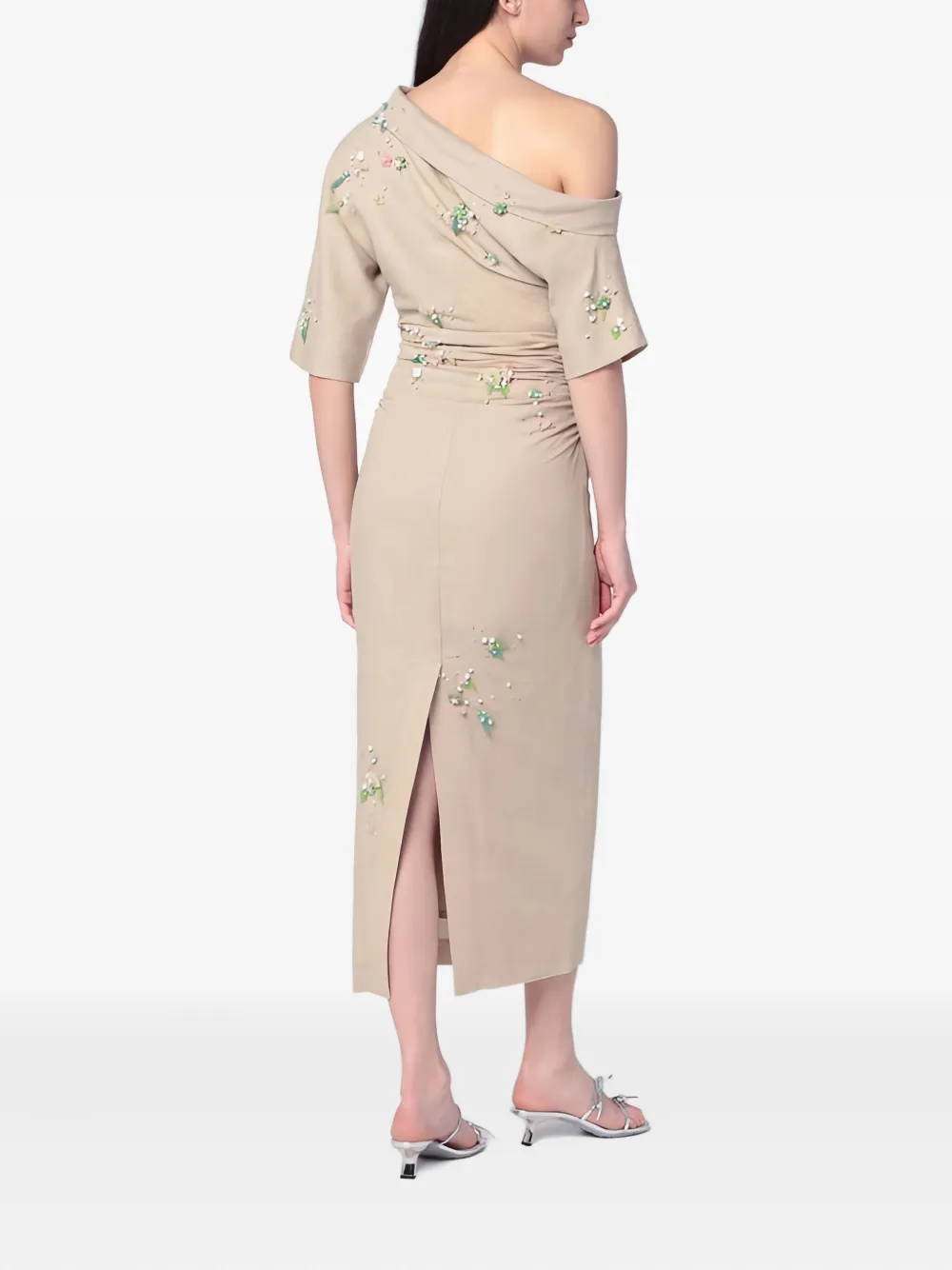 Bernadette Bowery Jewel-embroidered Cotton-linen Midi Dress In Multi