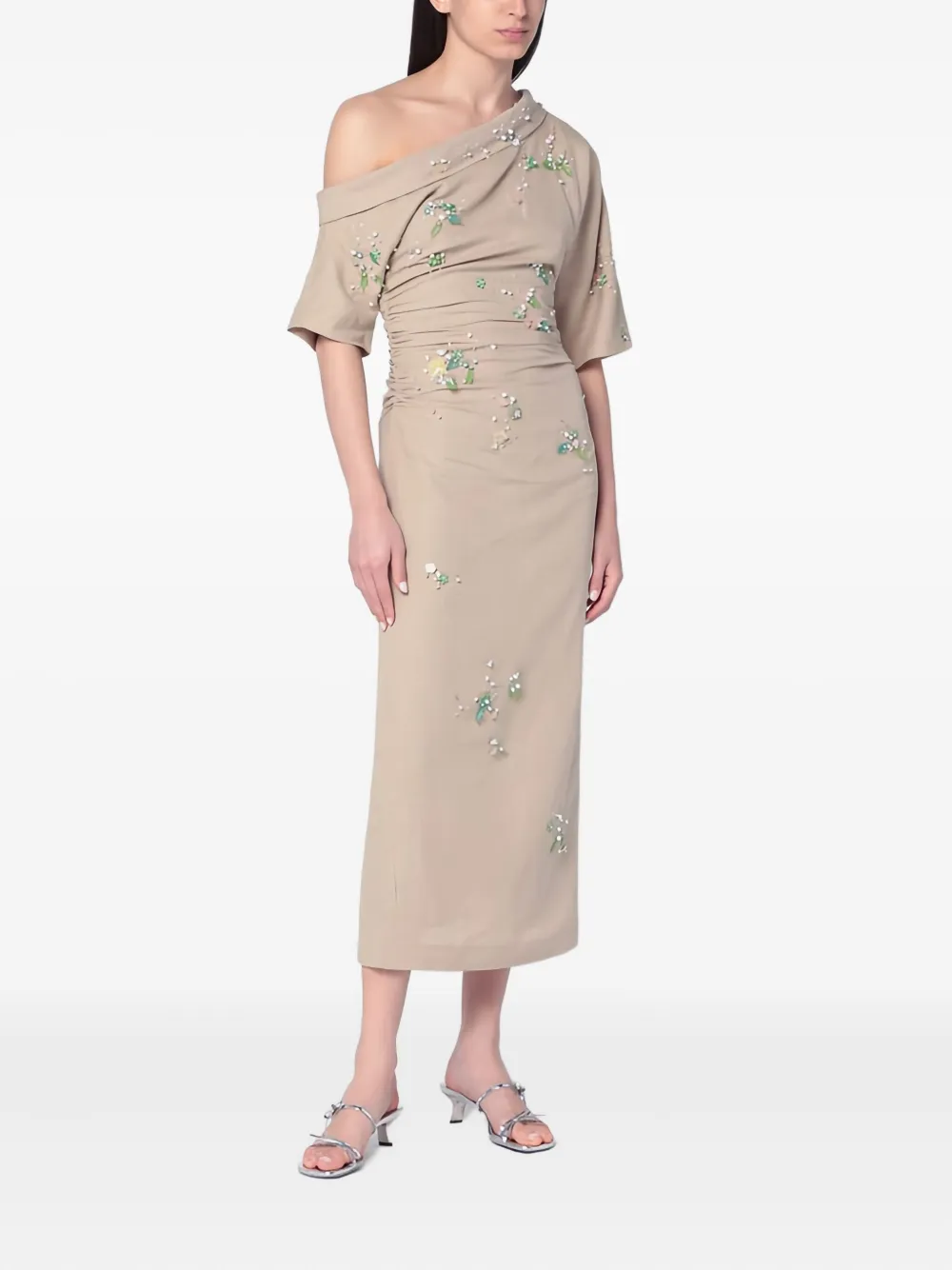 Bernadette Bowery Jewel-embroidered Cotton-linen Midi Dress In Multi
